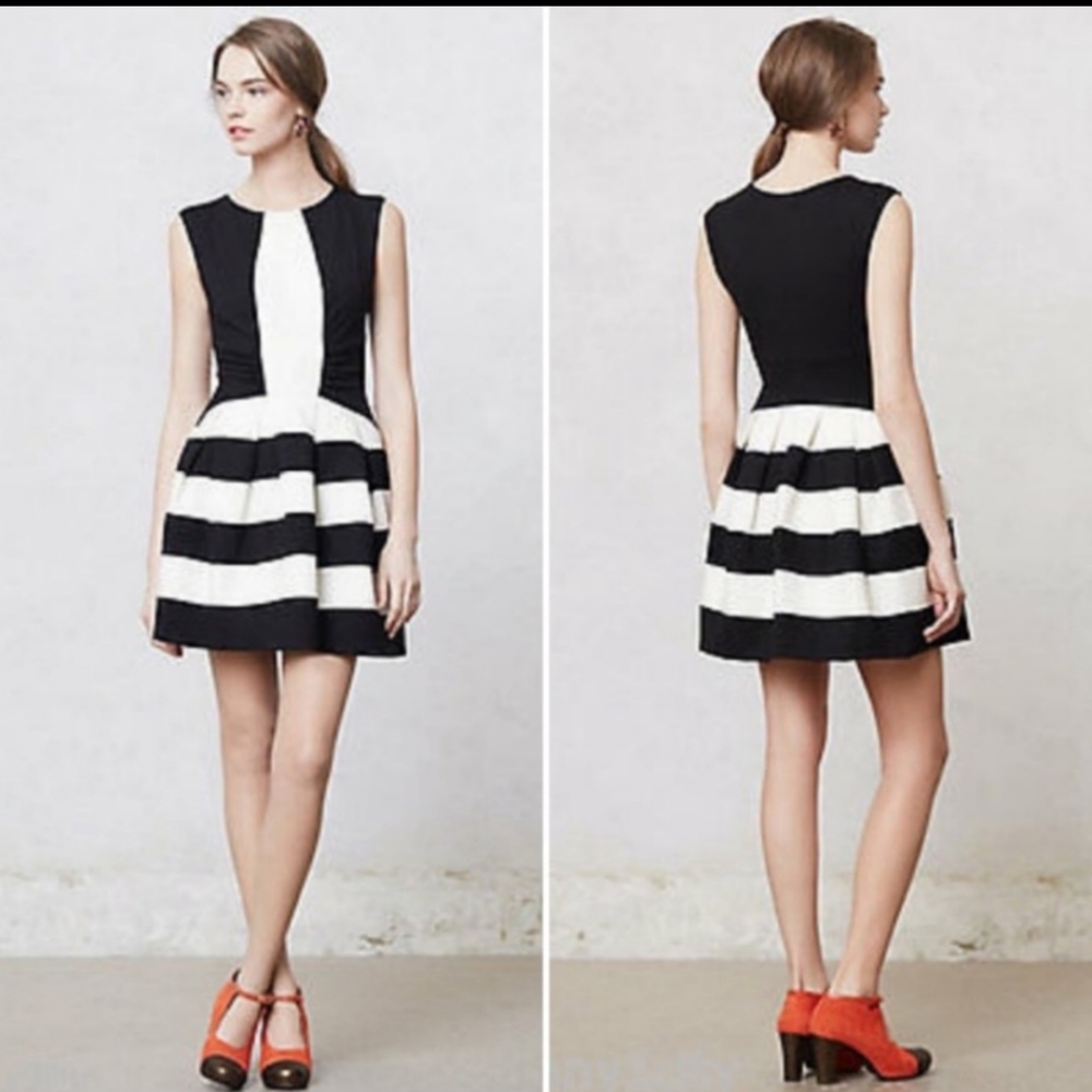Eva franco anthropologie black white dress NWT